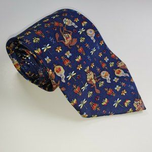 Looney Tunes Taz Tazmanian Devil Butterflies Dragonflies Necktie Tie Navy EUC